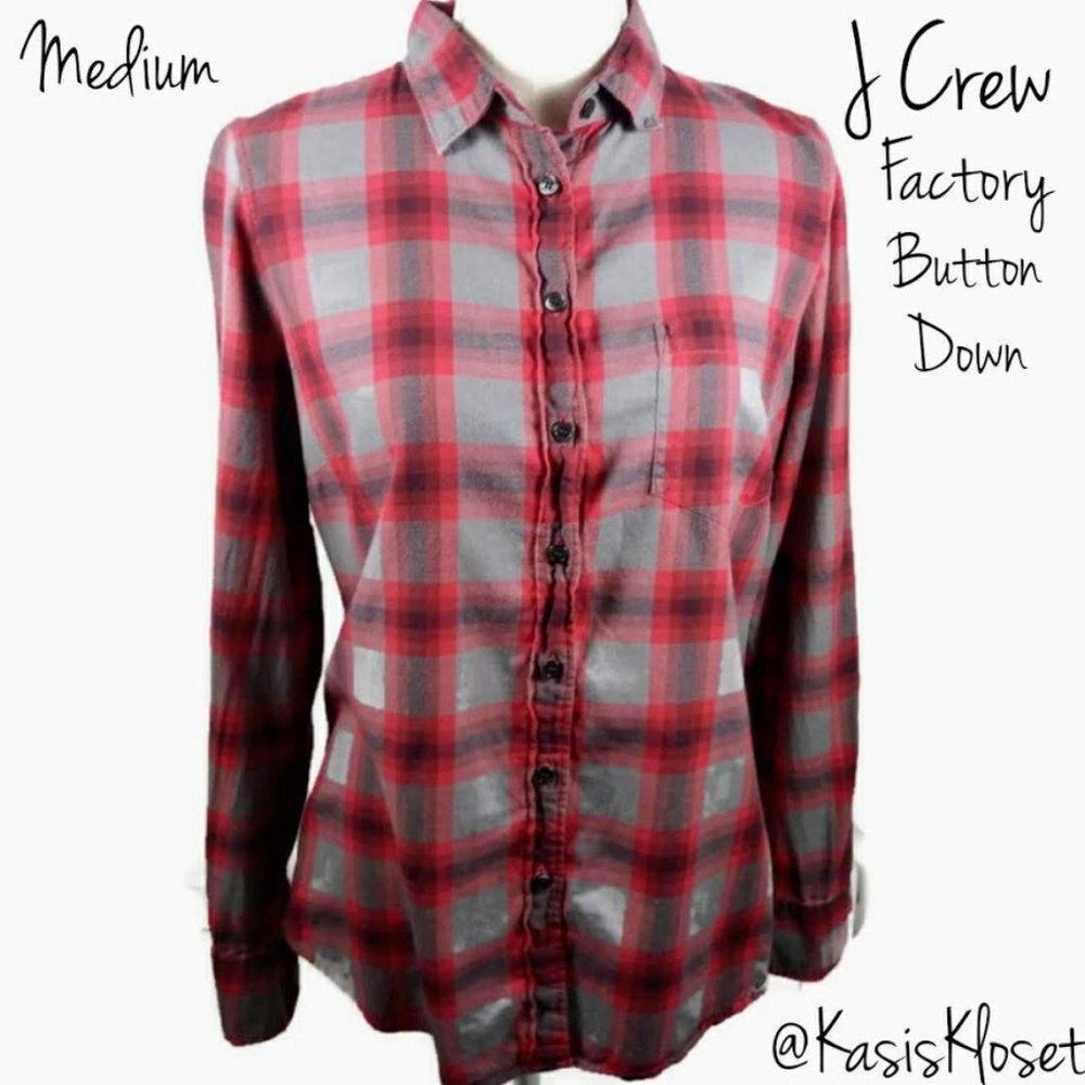 J.Crew Factory Button Up Shirt Medium Red & Gray